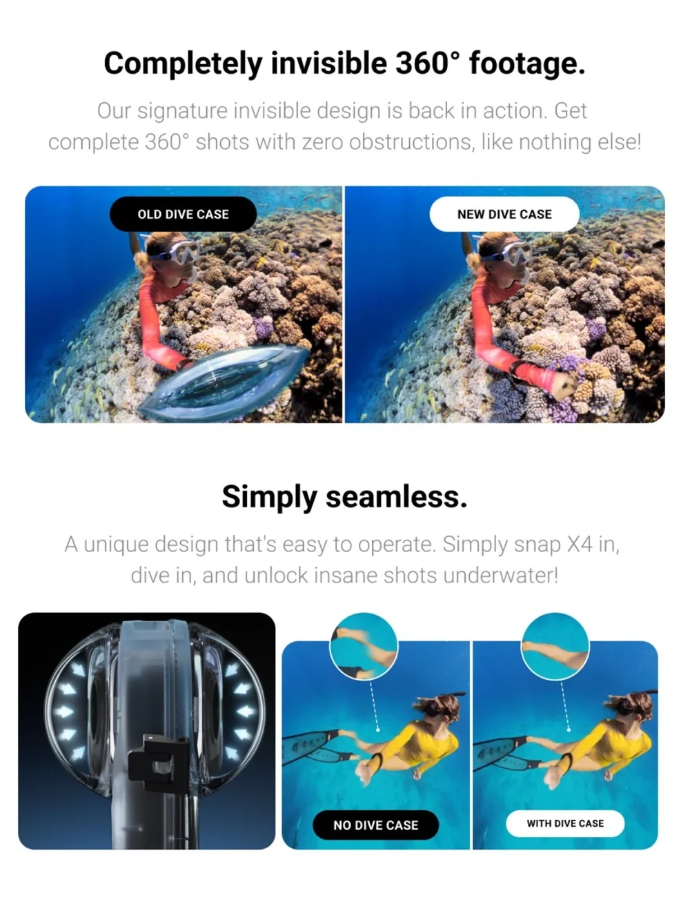 Insta360 X4 Clear Waterproof Dive Case - Transparent Underwater Housing